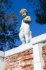Venedig, Veneto, Italien: Knabenskulptur auf einer Mauer