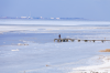 Niedersachsen, Dangast: Blick ber den zugefrorenen Jadebusen nach Wilhelmshaven